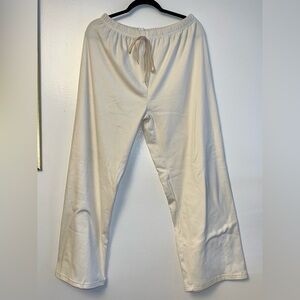 Cream Drawstring Wide-Leg Pants